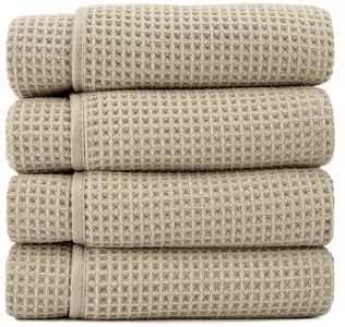 S&T INC. Aura Microfiber Waffle Bath Towels, 4 Pack, Quick-Dry, Ultra Absorbent, Lightweight Towels for Bathroom, Gym, Travel and Beach, 30 inches x 