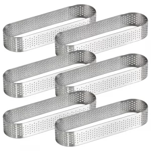 COSYOO 6 PCS Oval Tart Rings,5 Inch 304 Stainless Steel Perforated Tart Ring, Pastry Mold Rings for Baking, Nonstick Tart Mold for DIY Mousse Cheese 