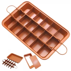 Toyosport Nonstick Brownie Pan with Removable 18-Grid Divider, Carbon Steel Baking Dish for Pre-Portioned Desserts, Evenly Baked Cake Mold, 7.87 x 12