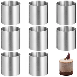 8Pcs Stainless Steel Cake Ring Mold Set, 2 x 2 in Mini Mousse & Round Seamless Cookie Cutters, Non-Stick & Oven-Safe for Easy Baking and DIY Desserts