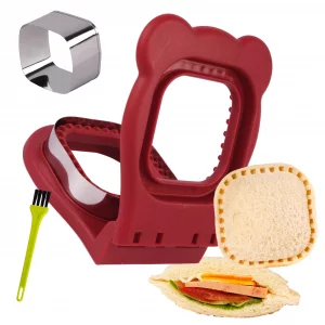 LEPCY Uncrustables Sandwich Maker Sealer Cutter, Crustless Sandwich Cutter, PB&J Uncrustable Maker - Color Dark Red, Square Shape