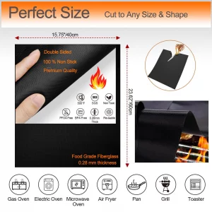 Oven Liners for Bottom of Oven, 16x24 inch Thick Heavy Duty Non Stick Teflon Oven Mats, BPA and PFOA Free Reusable Oven Liners for Bottom of Electric