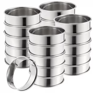 MUKCHAP 20 Pieces 3.15 Inch English Muffin Ring, Stainless Steel Double Rolled Tart Ring, Crumpet Mold for Home Baking, Cooking