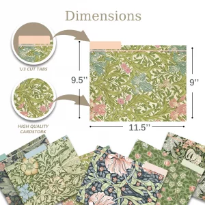 18 Pack William Morris Floral File Folders Decorative File Folders Letter Size(9.5 x 11.5) with 1/3 Cut Tab Fashion Folders for Office, School, Home