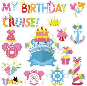 Birthday Cruise Door Magnets - 16 PCs Happy Birthday Magnet Cute Mouse Funny Magnetic Stickers for Happy Birthday Cabin Ship Carnival Refrigerator Of