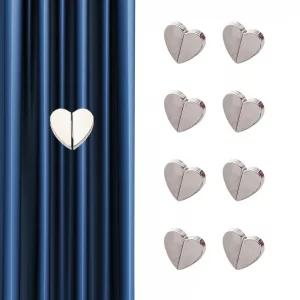 Heart-Shaped Magnetic Curtain Clips - 8 Pairs, No Tools Required, Decorative and Practical for Home, Kitchen, Bathroom, Hotel, or Motel Use