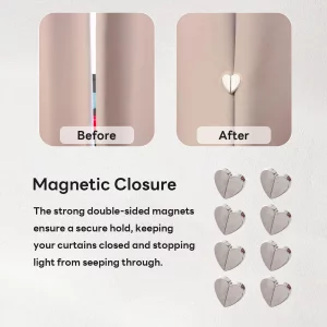 Heart-Shaped Magnetic Curtain Clips - 8 Pairs, No Tools Required, Decorative and Practical for Home, Kitchen, Bathroom, Hotel, or Motel Use