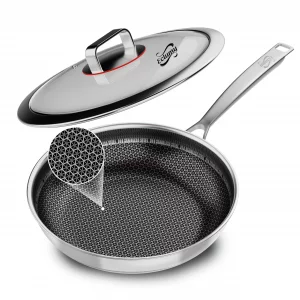 Eclumy Non Stick Frying Pans Stainless Steel, 12 Inch with Lid, Induction Pan Compatible, Dishwasher Oven Safe, PFOA Free Cooking Pan for Home Chefs 