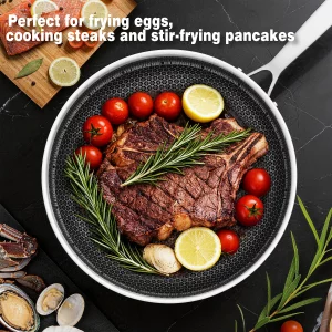 Eclumy Non Stick Frying Pans Stainless Steel, 12 Inch with Lid, Induction Pan Compatible, Dishwasher Oven Safe, PFOA Free Cooking Pan for Home Chefs 