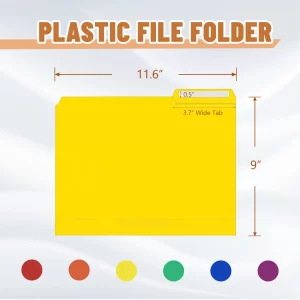 Slomg 36 Pack Plastic File Folders with Pocket, 1/3 Cut Tab Heavy Duty Poly Manila File Folder with Sticky Labels, Bulk Thick Assorted 6 Colors Docum