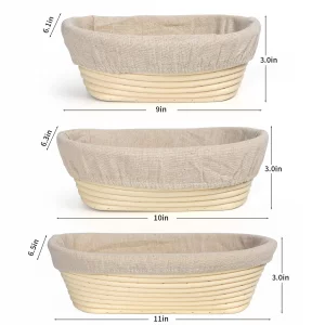 Banneton Bread Proofing Basket Set, 11 Inch Sourdough Proofing Basket and Bread Baking Supplies-Bread Lame, Danish Whisk, Bowl & Dough Scraper, Brush