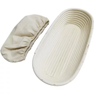 I-LAN 14-Inch Oval Rattan Banneton Proofing Basket with Liner - Natural Sourdough Bread Proofing Bowl for Artisan Loaf, Includes Removable Cotton Lin