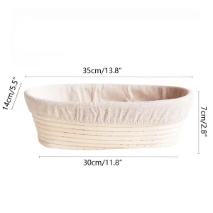I-LAN 14-Inch Oval Rattan Banneton Proofing Basket with Liner - Natural Sourdough Bread Proofing Bowl for Artisan Loaf, Includes Removable Cotton Lin