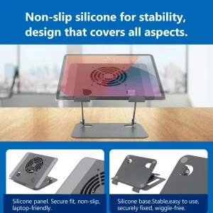 Laptop Cooling Stand with Fan and One Key Switch - Ergonomic Adjustable Height Desk Stand for All 10-16Laptops & Tablets