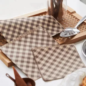 100Pcs Wax Paper Sheets for Food, Basket Liners Food Picnic Paper Sheets Greaseproof Deli Wrapping Sheets,BBQ paper,Coffee-colored checkered printing
