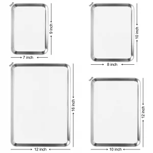 Stainless Steel Cookie Sheets for Baking, 4 Pieces Toaster Oven Pans Baking Sheets for Oven, Easy Clean & Non-stick & Dishwasher Safe