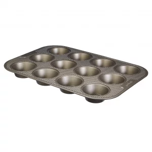 Good Cook 5503 Aluminized Steel, Diamond-Infused Non-Stick Coated Textured Bakeware, 12 Cup Cupcake, champagne pewter