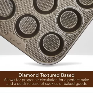 Good Cook 5503 Aluminized Steel, Diamond-Infused Non-Stick Coated Textured Bakeware, 12 Cup Cupcake, champagne pewter