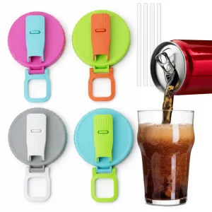 4 Pack Soda Can Lids with Silicone Straw, Reusable Soda Can Covers to Keep Carbonation, Leak-Proof BPA-Free Can Tops for 2.13