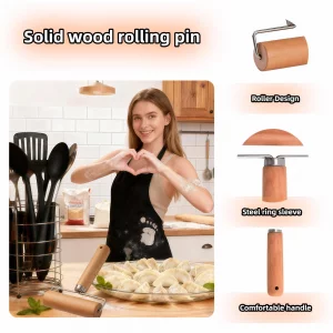 Wooden Rolling Pin Set - Non-Stick Pizza & Dough Roller, Ergonomic Bakery Tool for Cookies, Pie, Bread Dough | Heavy Duty, Easy Clean, Compact Storag