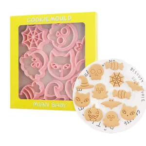 MayeBridge 8pcs Halloween Cookie Moulds For Baking Cookie Mould Press Halloween Cookie Mould Set Kitchen Tools Plastic Witch Cookie Stamps Bat Cookie