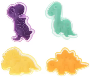 R&M Dinosaur Cookie Stamper, Baby Dinosaur Stamper, T-Rex, Stegosaurus, Triceratops, Brontosaurus, 2 Inch, 4 Piece Set, Assorted Colors