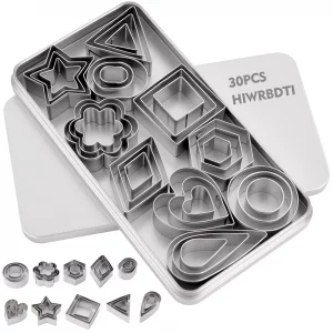 HIWRBDTI 30PCS Mini Cookie Cutters Shapes Set with Box for Kids, Small Stainless Steel Star Triangle Cookie Cutter Variety Pack, for Tiny Polymer Cla