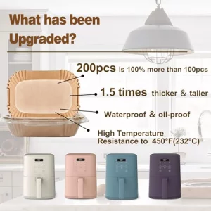 Air Fryer Liners for Bella, Rectangle Air Fryer Liners, Airfryer Liners for Ninja, Air Fryer Accessories 4qt, 200PCs Air Fryer Paper Liners for bella