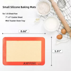AMYONE Silicone Baking Mat for 1/8 Sheet Pan, Eighth Non-Stick Silicone Baking Sheet Liner for Cookie Macaron Bread Pastry, Food Grade Silicone Mat f