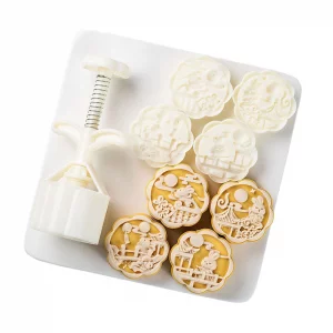 Cake Making Tools 4 Stamp Flying Rabbit Shaped Hand Press Device Kitchen Baking Accessories Moon Cake Mold for Family Gathering