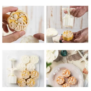 Cake Making Tools 4 Stamp Flying Rabbit Shaped Hand Press Device Kitchen Baking Accessories Moon Cake Mold for Family Gathering