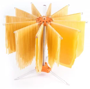 PASTALINDA Pasta Drying Rack, Pasta Dryer, 12 Polycarbonate 20 cm Long arms, Stainless Steel. 40 cm. Height. - Orange