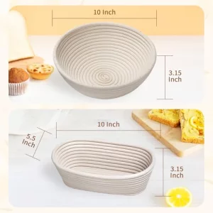 PeacePeo Banneton Proofing Basket Set,10 Inch Round & Oval Natural Rattan Sourdough Bread Proofing Basket Reusable Bread Baking Supplies with Sourdou