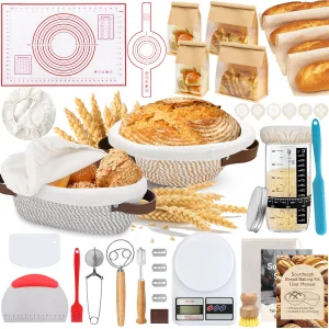 Aliggbent 38Pcs Sourdough Bread Baking Supplies - 11'' Oval & 10'' Round Cotton Rope Banneton Bread Proofing Baskets with Liners & Covers, Sourdough 