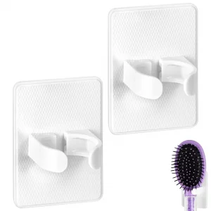 Biiange Hairbrush Holder, Hanging Comb Organizer, Self-Adhesive Comb Holder Suitable for Most Combs, for Home Or Salon (2Pcs White)