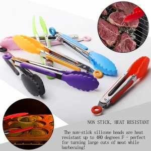 7 Pack Kitchen Tongs Set 7-Inch Color Mini Small Food Tongs with Stainless Steel Silicon Handles and Nylon Tips Heat Resistant Tongs for Cooking, Ser