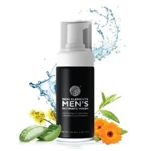Skin Elements Intimate Wash for Men | pH Balanced Foaming Wash with Tea Tree Oil & Aloe Vera | Soothes, Refreshes & Maintains Hygiene | 4.05 fl. oz. 