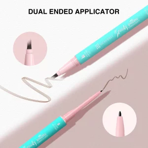 Lucky Meet Dual-Ended Eyebrow Pencil, Liquid Eyebrow Pen with 4 Microfilling Brush-Tip Applicators & Brow Defining Pen with Precision Tip (Chestnut)