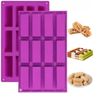 Palksky (2 Pack 12 Cavity Medium Narrow Silicone Rectangle Molds/Molds/Protein Bars mold/Energy Bars Maker for Caramel Bread Loaf Muffin Brownie Corn