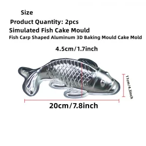 2 Pieces Simulated Fish Cake Baking Pan Aluminum 3D Animal DIY Cake Mold Baking Pan Kitchen Pudding Jelly Cake Decoration 7.8 inch Food Grade Non-Sti