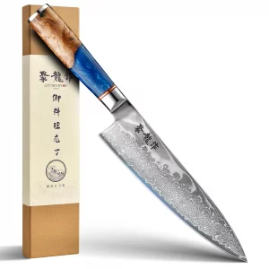 Japanese Chef Knife, 8 Inch Damascus Kitchen Knife with VG10 Steel, Handcrafted Sharp Knife with Ergonomic Handle, Cooking Knives for Home Chefs, Coo