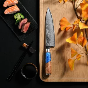 Japanese Chef Knife, 8 Inch Damascus Kitchen Knife with VG10 Steel, Handcrafted Sharp Knife with Ergonomic Handle, Cooking Knives for Home Chefs, Coo