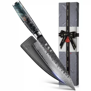 Japanese Chef Knife 8'', Hand Forged 67-Layer Damascus VG10 Core Kitchen Knife for Home & Professional Chefs, Razor Sharp Chef's Knives with Leather 