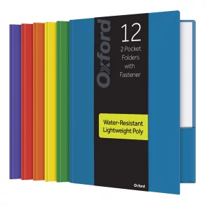 Oxford 2 Pocket Folders with Fasteners, Folder for School and Office, 2 Pocket Paper Organizer, Plastic Folders, Letter Size, Asst. Colors, (Blue, Gr