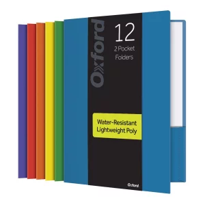 Oxford 2 Pocket Folders, Sturdy Plastic Portfolio, Folder for School and Office, 2 Pocket Paper Organizer, Letter Size, Asst. Colors, 2 Each (Blue, G