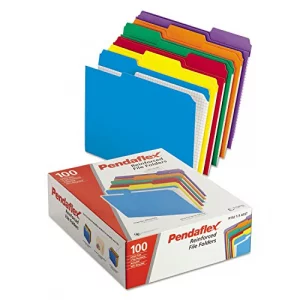 Pendaflex Color File Folders with Interior Grid, Letter Size, Assorted Colors, 1/3 Cut, 100/BX (R152 1/3 ASST)