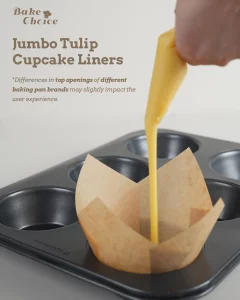 Bake Choice 100pcs Natural Jumbo Tulip Cupcake Liners for Baking, Unbleached Cupcake Liner, Greaseproof Parchment Paper Muffin Liners, Tulip Muffin L