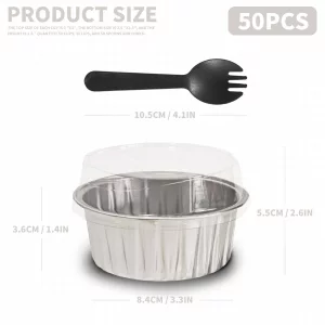 50Pcs Mini Aluminum Foil Cupcake,5oz Baking Cups with Lids,Mini Cake Pans Disposable,Loaf Pans with Lids,Disposable Ramekins,Tin Cups Containers for 