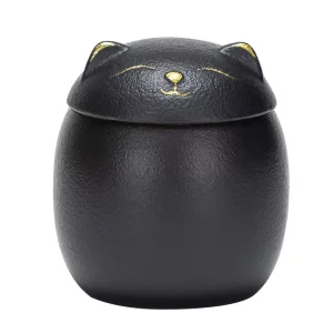 Angoily Ceramic Jar 160ml Food Storage Container Japanese Lucky Cat Maneki Canister Tea Jar With Lid for Coffee Candy Chocolate Sugar Spices Black Bu