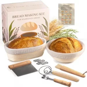 Sourdough Bread Making Kit - For Beginner Bakers Or Anyone Upgrading Tools & Supplies. Homemade Artisan Baking Gift Set Includes Banneton Proofing Ba